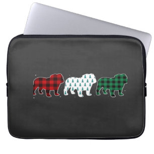 Funny English Bulldog Red Plaid Christmas Dog Love Laptop Sleeve