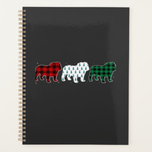 Funny English Bulldog Red Plaid Christmas Dog Love Planner
