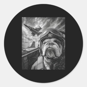 Funny English Bulldog Selfie Fighter Jet Lot Aviat Classic Round Sticker
