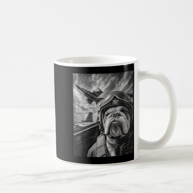 Funny English Bulldog Selfie Fighter Jet Lot Aviat Coffee Mug (Right)