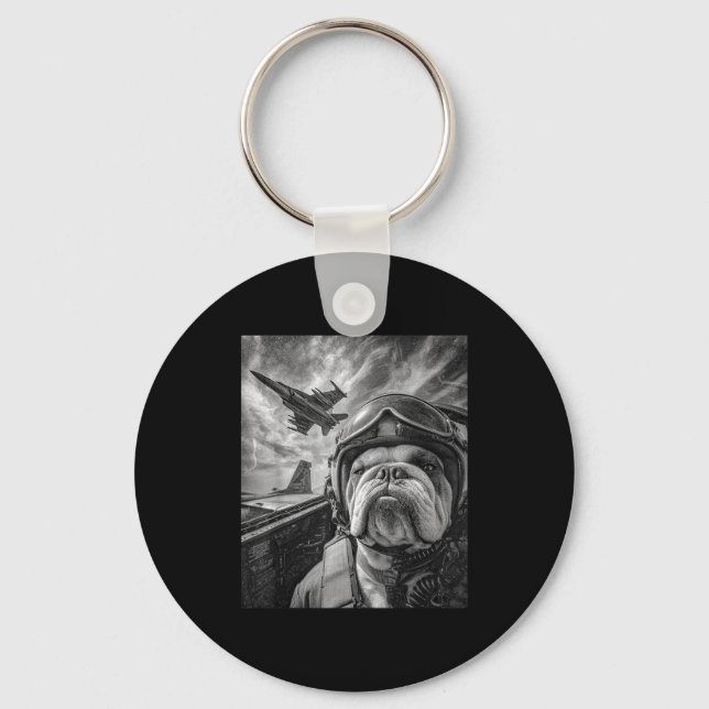 Funny English Bulldog Selfie Fighter Jet Lot Aviat Key Ring (Front)