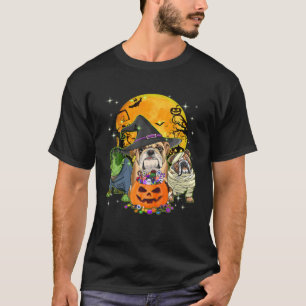 Funny English Bulldog Witch Halloween Dog Costumes T-Shirt