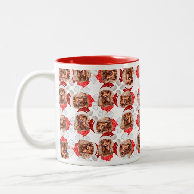 Funny English Cocker Christmas Pattern Two-Tone Coffee Mug (Left)