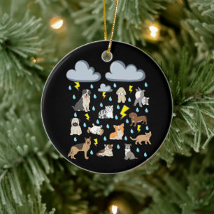 Funny English Idiom Raining Cats and Dogs Puppies Ceramic Ornament