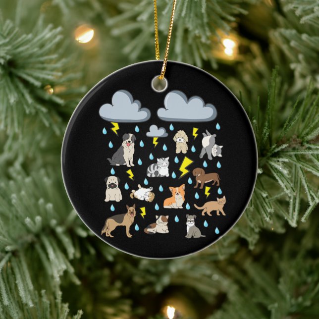 Funny English Idiom Raining Cats and Dogs Puppies  Ceramic Ornament (Tree)