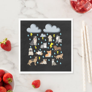 Funny English Idiom Raining Cats and Dogs Puppies Napkin