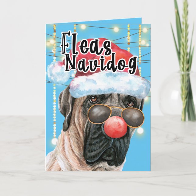 Funny English Mastiff Christmas fleas navidog Card (Front)
