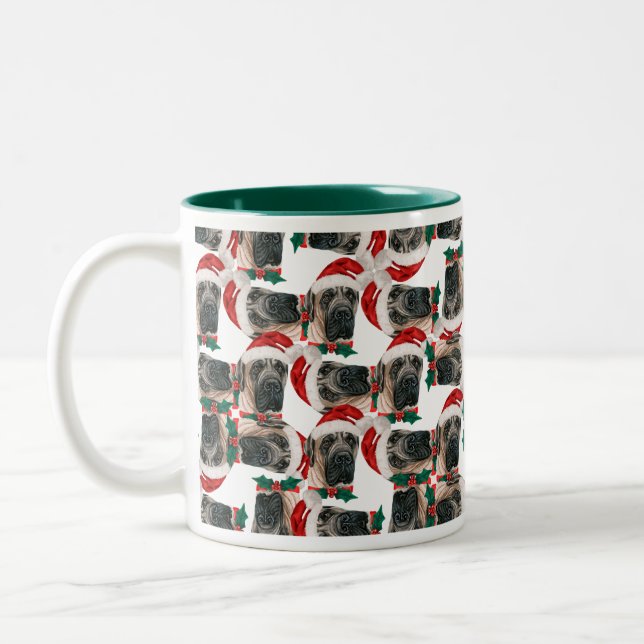 Funny English Mastiff Christmas Pattern Two-Tone Coffee Mug (Left)