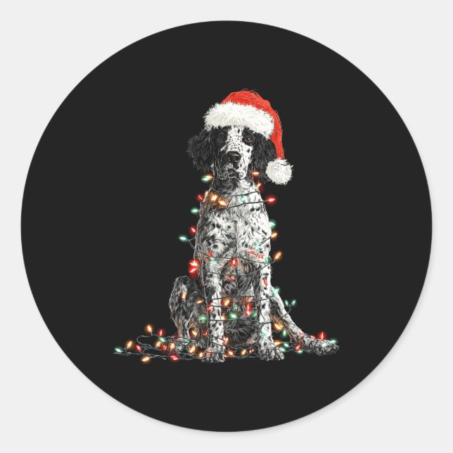 Funny English Setter Christmas Graphics Dog Lights Classic Round Sticker (Front)