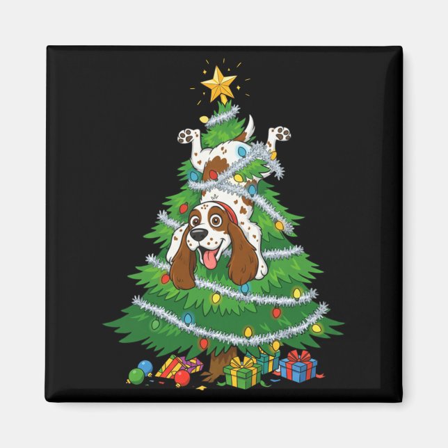 Funny English Springer Spaniel Dog Christmas Tree  Magnet (Front)