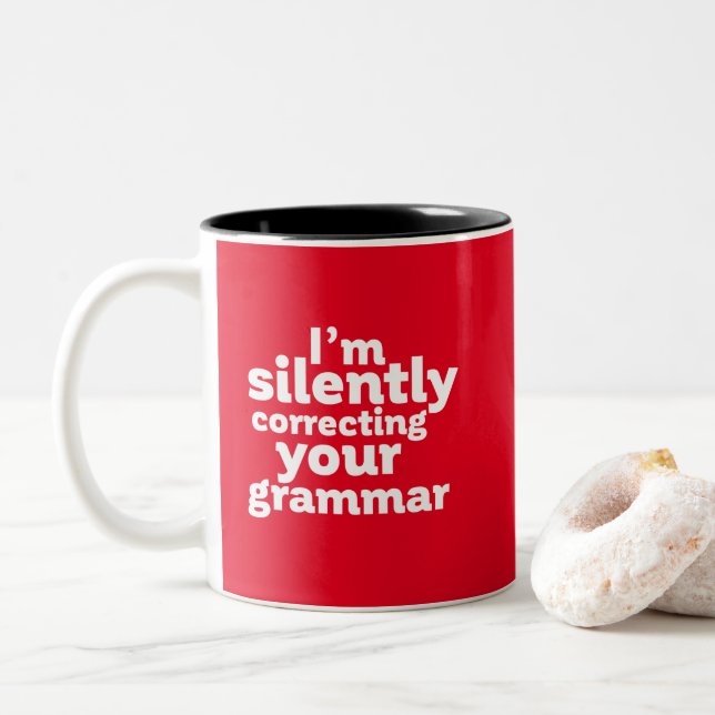 Funny English Teacher Silently Correcting Grammar Two-Tone Coffee Mug (With Donut)
