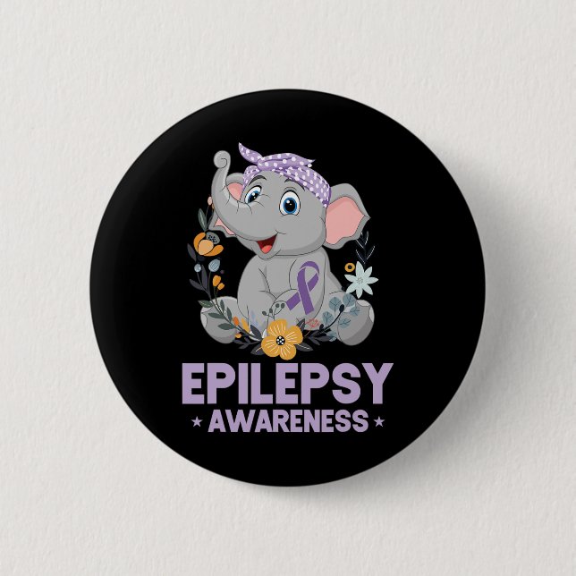 Funny Epilepsy Awareness Flower Elephant Ribbon 1 6 Cm Round Badge (Front)