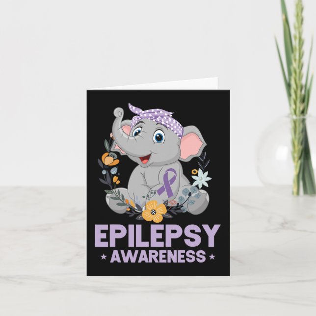 Funny Epilepsy Awareness Flower Elephant Ribbon 1 Card (Front)