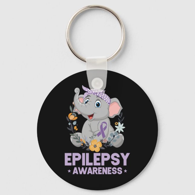 Funny Epilepsy Awareness Flower Elephant Ribbon 1 Key Ring (Front)