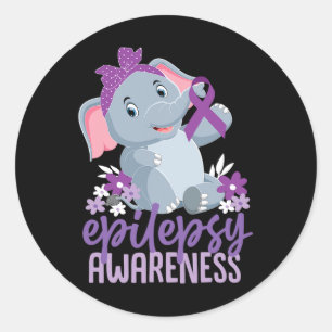 Funny Epilepsy Awareness Flower Elephant Ribbon Classic Round Sticker