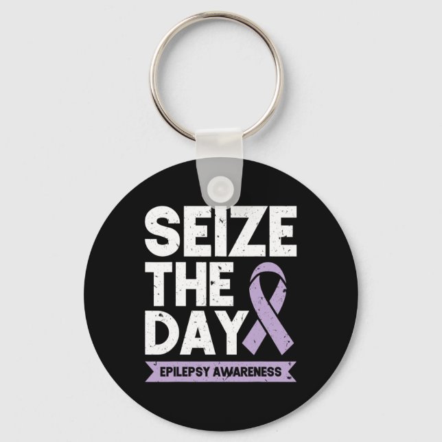 Funny Epilepsy Awareness Seize The Day Ribbon  Key Ring (Front)