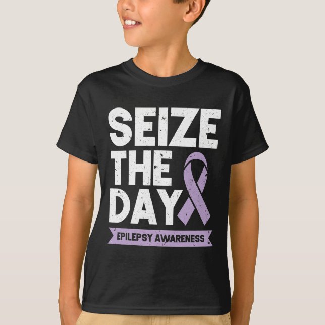 Funny Epilepsy Awareness Seize The Day Ribbon  T-Shirt (Front)
