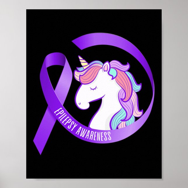 Funny Epilepsy Awareness Unicorn Ribbon 1 Poster (Front)