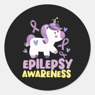 Funny Epilepsy Awareness Unicorn Ribbon  Classic Round Sticker