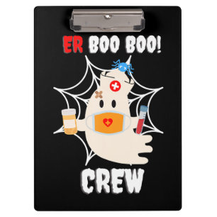 Funny ER Boo Boo Crew Nurse Halloween Cute Ghost Clipboard