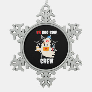 Funny ER Boo Boo Crew Nurse Halloween Cute Ghost Snowflake Pewter Christmas Ornament