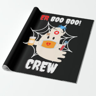 Funny ER Boo Boo Crew Nurse Halloween Cute Ghost Wrapping Paper