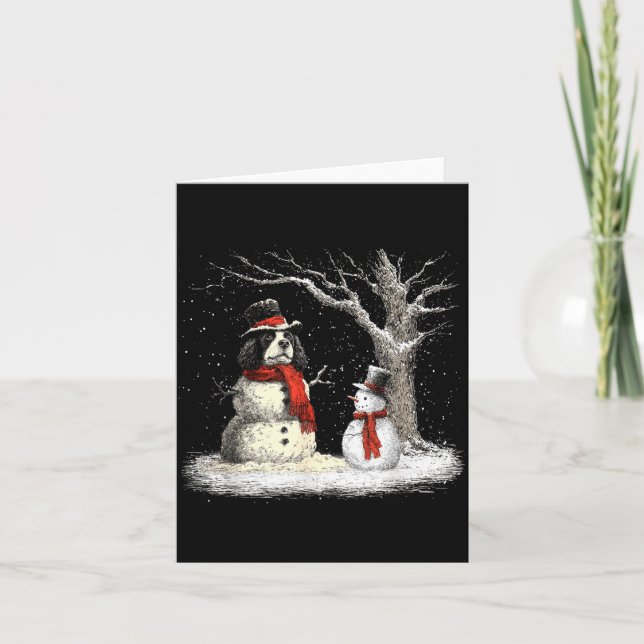 Funny Er Spaniel Dog In The Snow Tree Christmas Wi Card (Front)
