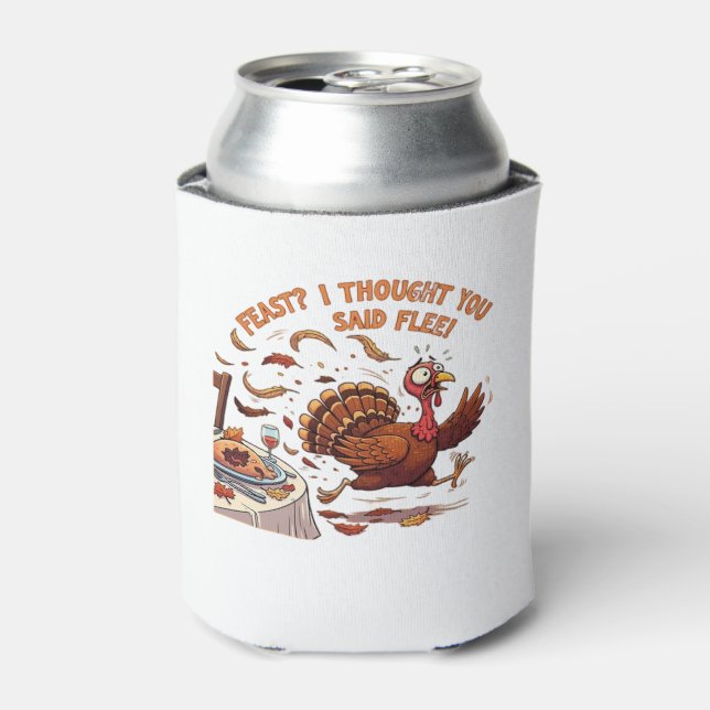 Funny Escaping Turkey Thanksgiving Classic T-Shirt Can Cooler (Can Front)