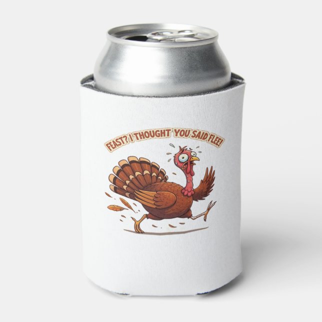 Funny Escaping Turkey Thanksgiving Classic T-Shirt Can Cooler (Can Front)