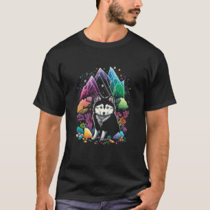 Funny Esoteric Husky Dog Crystals Cute Illustratio T-Shirt