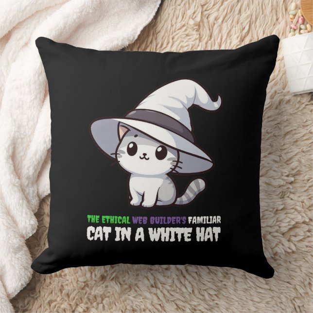 Funny Ethical Web Builder's Familiar White Hat Cat Cushion (Blanket)