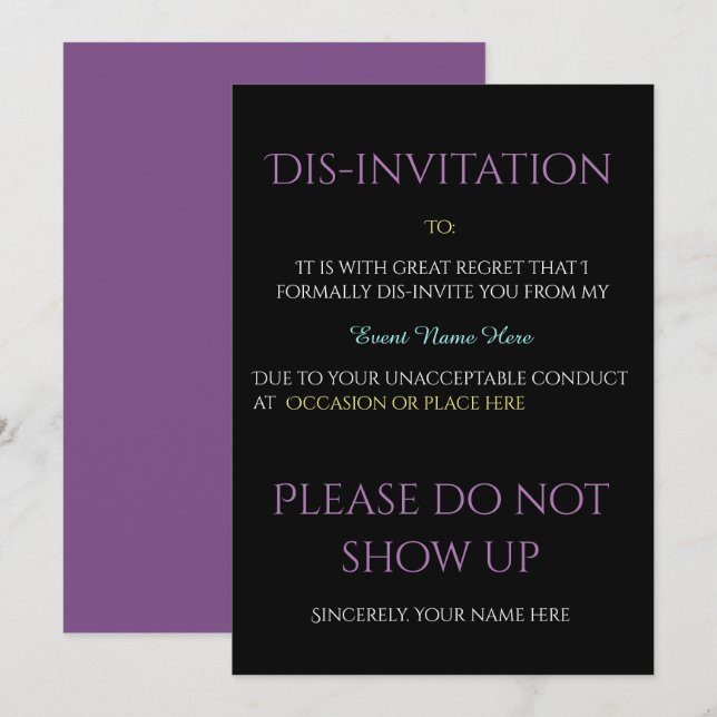 Funny Event Dis-invitation Invitation (Front/Back)