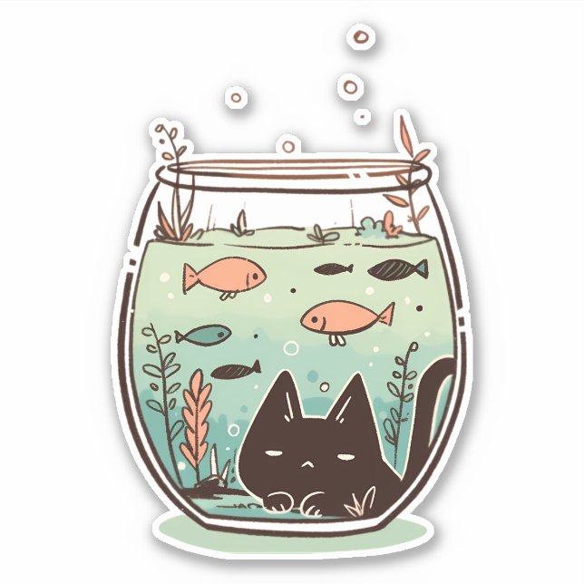 Funny Evil Black Cat Trapped Inside a Fishbowl (Front)