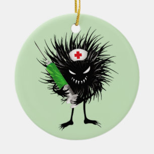 Funny Evil Bug Nurse With Syringe Ceramic Ornament