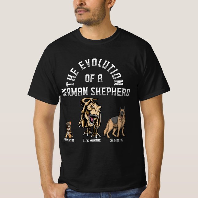Funny Evolution German Shepherd Dinosaurus Pet Dog T-Shirt (Front)