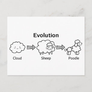 Funny evolution of cloud into sheep and poodle postcard