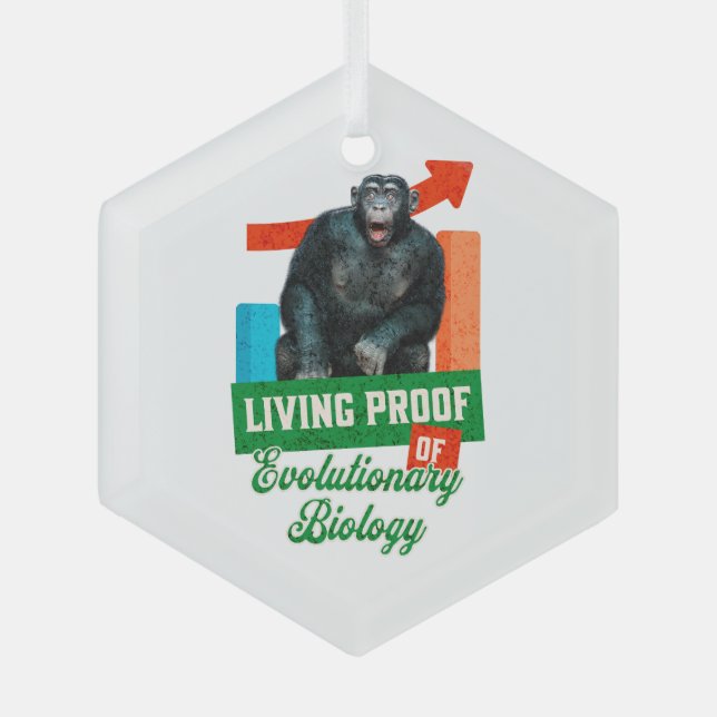 Funny Evolutionary Biology Chimp Humour Glass Tree Decoration (Front)