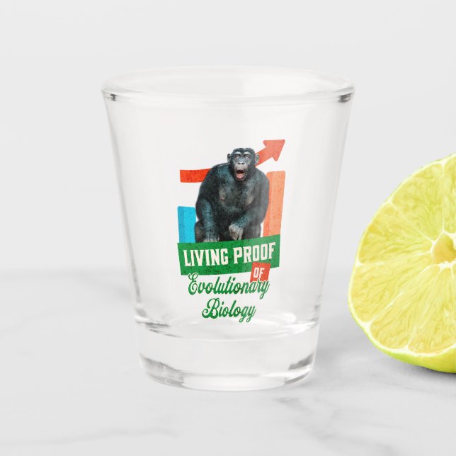Funny Evolutionary Biology Chimp Humour Shot Glass (Front)
