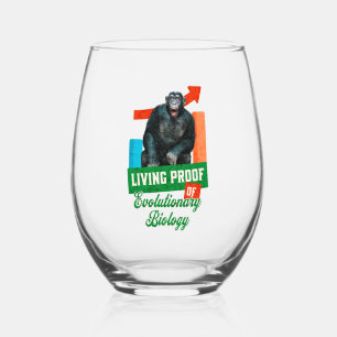 Funny Evolutionary Biology Chimp Humour Stemless Wine Glass