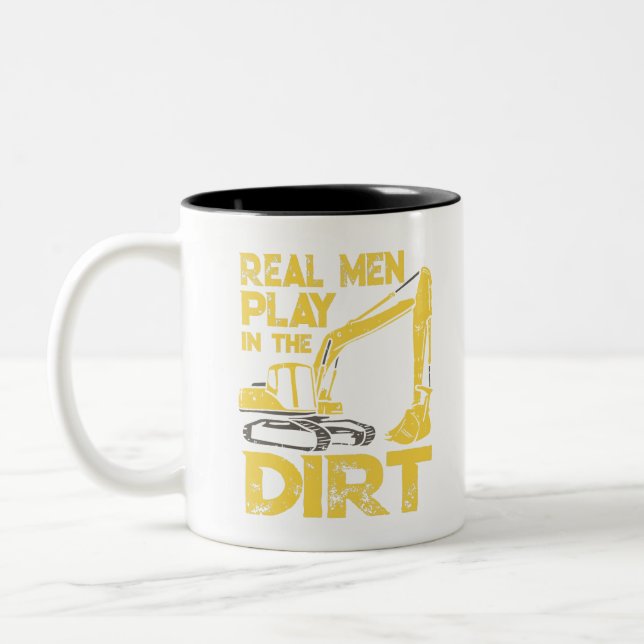 Funny Excavator Construction Two-Tone Coffee Mug (Left)