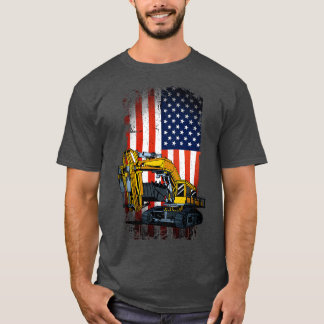 Funny Excavator Heavy Machinery US Flag T-Shirt