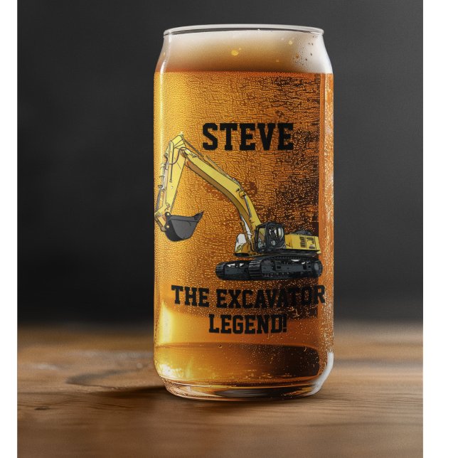 Funny Excavator Legend Heavy Equipment Operator Can Glass (Excavator Equipment Operator funny construction themed beer glass makes a great gift.)