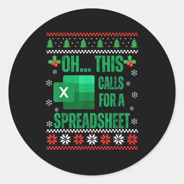 Funny Excel Spreadsheets Christmas Sweater Lover A Classic Round Sticker (Front)