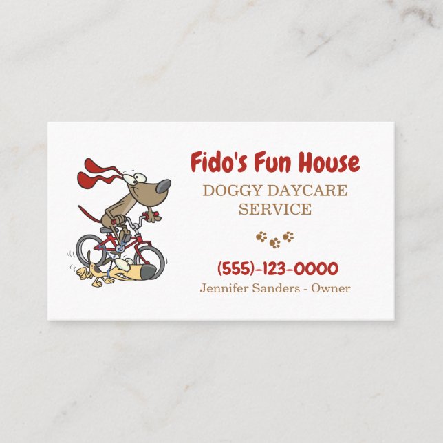 Funny Exercising Pet Sitting Doggy Daycare Service Business Card (Front)