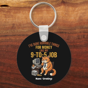 Funny Exhausted Ginger Cat 9-to-5 Work Humour Key Ring