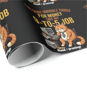 Funny Exhausted Ginger Cat 9-to-5 Work Humour Wrapping Paper