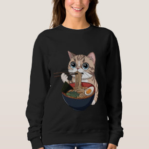 Funny Exotic Shorthair Cat Eating Ramen Noodles Ar Sweatshirt