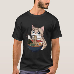 Funny Exotic Shorthair Cat Eating Ramen Noodles Ar T-Shirt