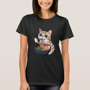 Funny Exotic Shorthair Cat Eating Ramen Noodles Ar T-Shirt