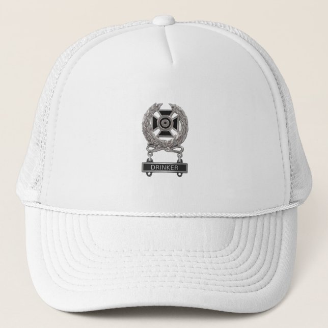 Funny Expert Drinker Medal Trucker Hat (Front)